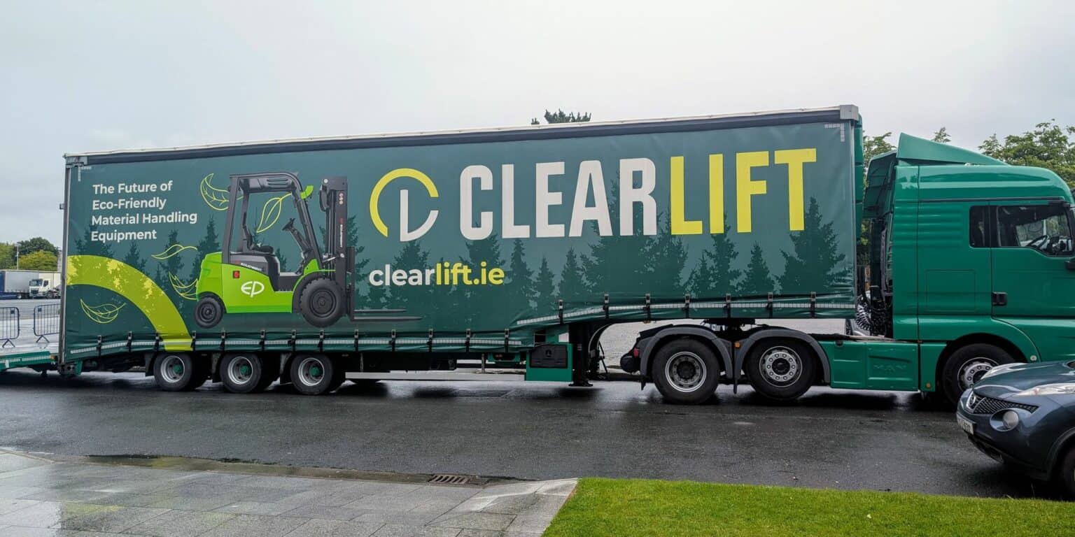 Clearlift lorry delivering EP forklifts