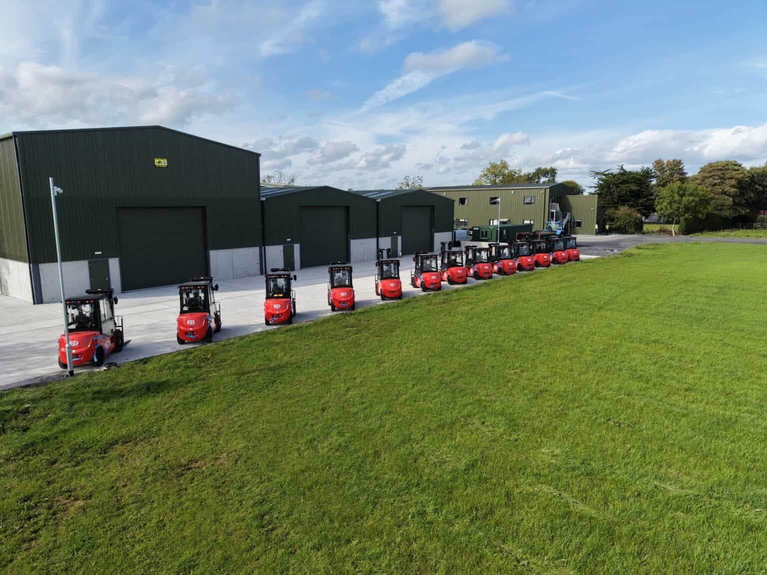 Clearlift depot in Navan with a row of EP electric forklifts
