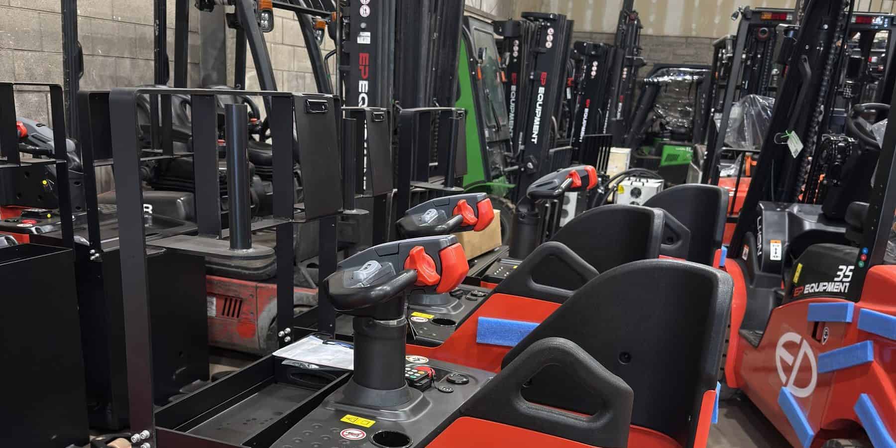 Clearlift forklift workshop in Northern Ireland with a press, racking and tyres