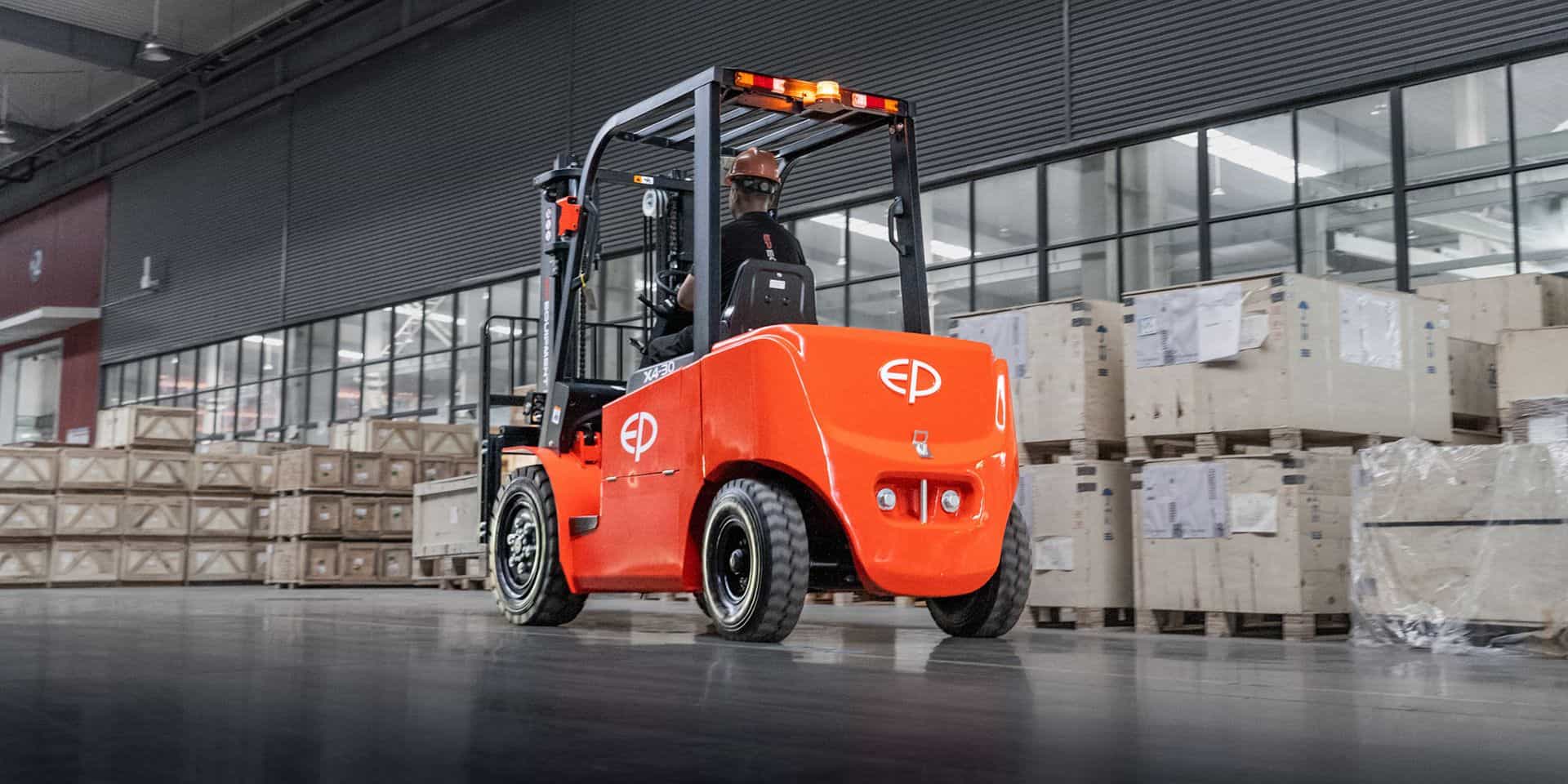 EP PRO lithium-ion forklift in a factory