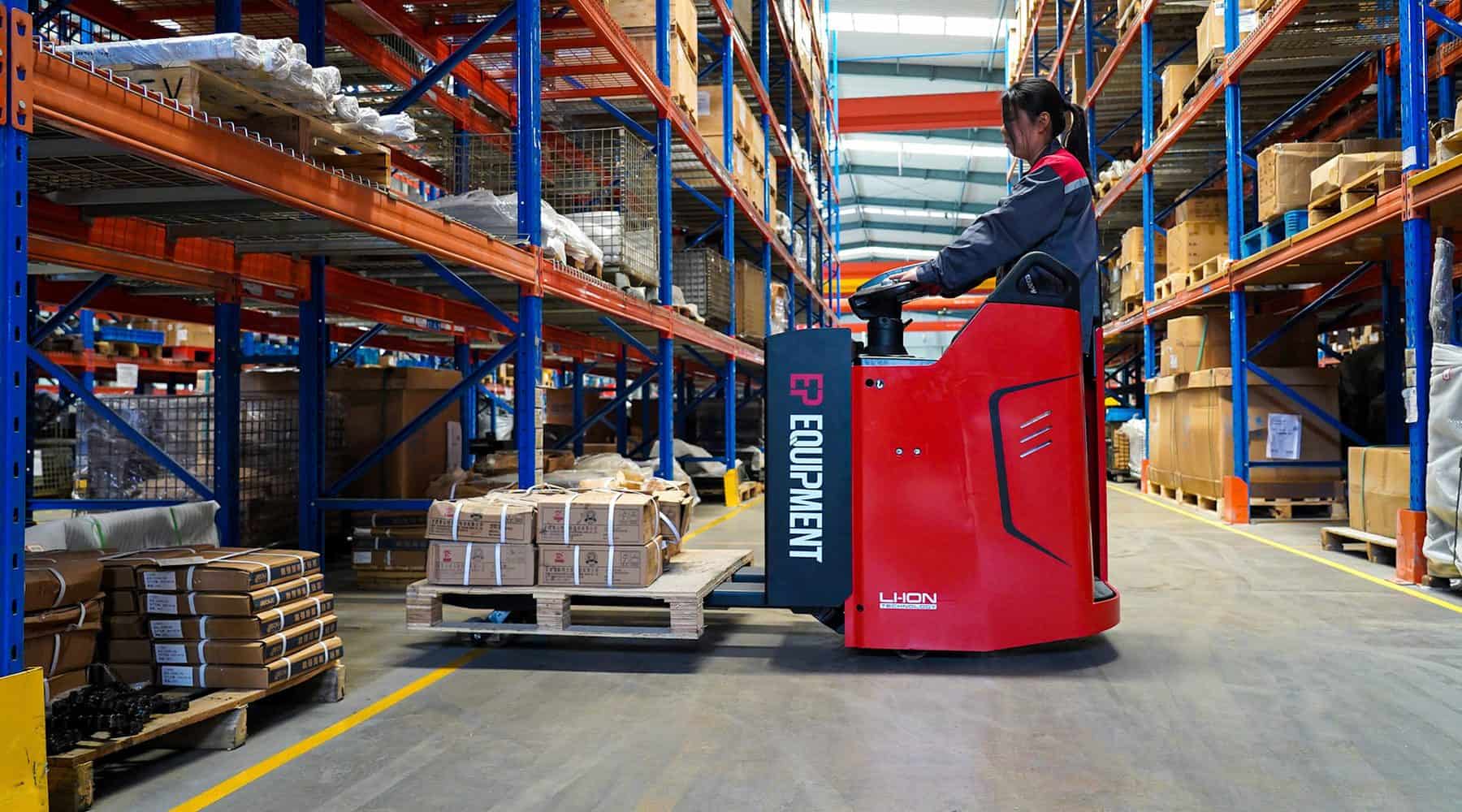 EP electric pallet trucks and stackers in a warehouse