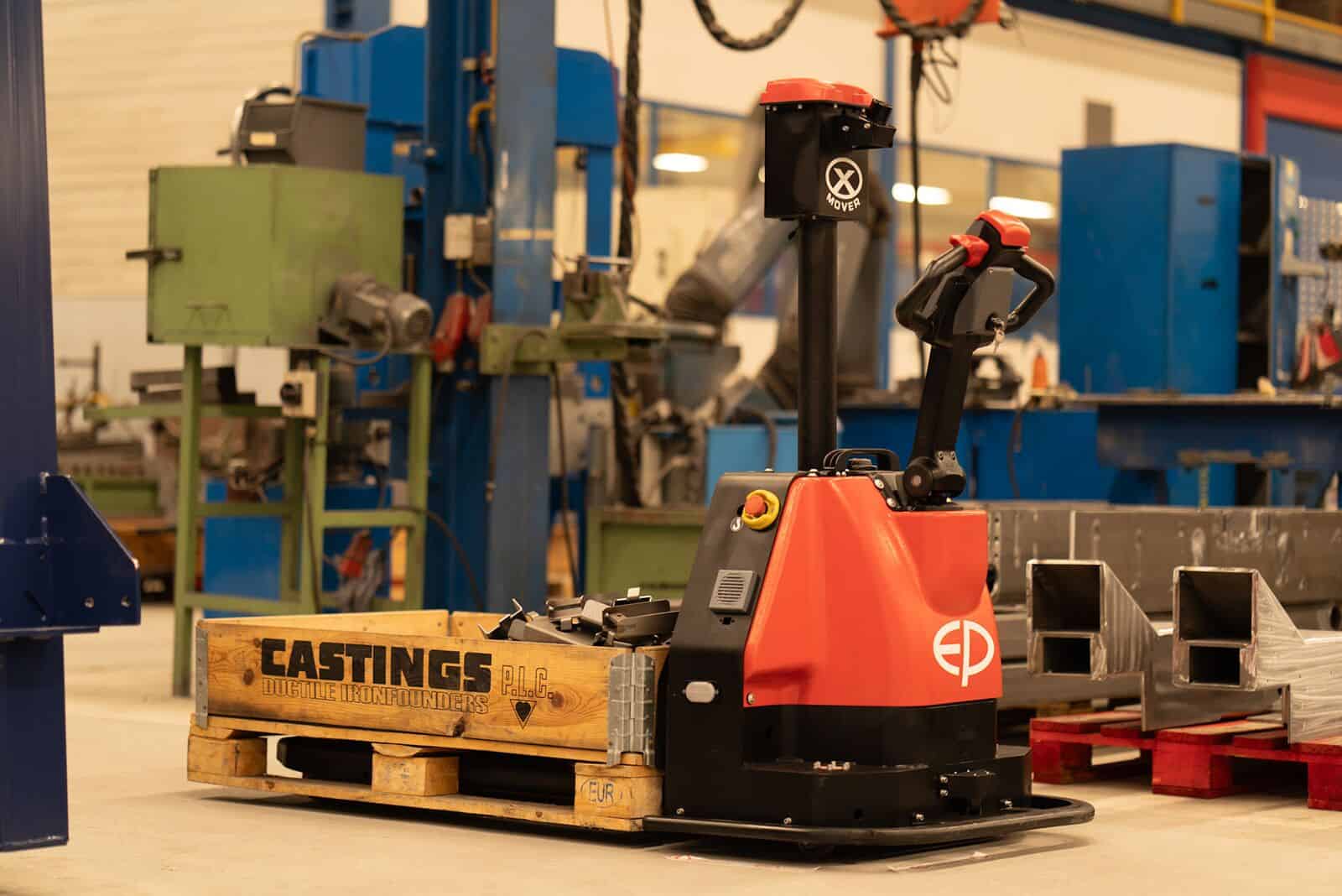 EP XP15 automated pallet truck feeding parts to a production line